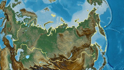 Shape of Russia. Outlined. Relief.