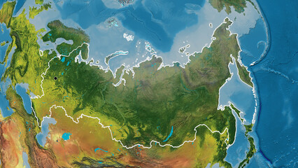 Shape of Russia. Outlined. Topographic.