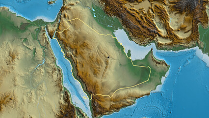 Shape of Saudi Arabia. Outlined. Relief.
