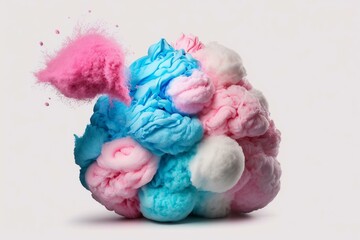 White background, bunch of blue and pink cotton candy. Generative AI