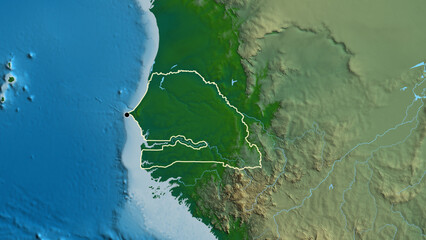 Shape of Senegal. Outlined. Physical. © zelwanka