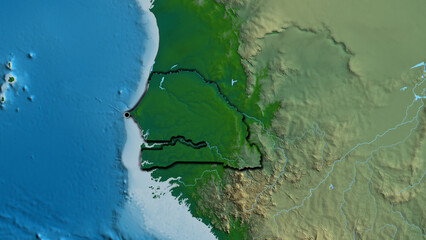 Shape of Senegal. Bevelled. Physical. © zelwanka