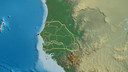 Shape of Senegal with regional borders. Relief. © zelwanka