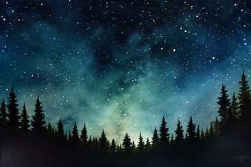 A painting of a night sky with stars in watercolor. Generative AI