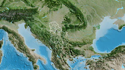 Shape of Serbia with regional borders. Satellite.
