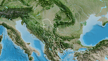 Shape of Serbia. Outlined. Satellite.