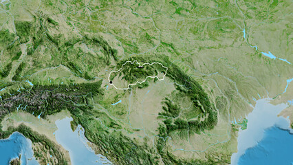 Shape of Slovakia. Outlined. Satellite.