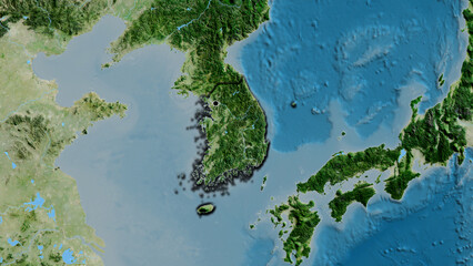 Shape of South Korea. Bevelled. Satellite.