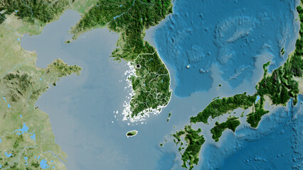 Shape of South Korea with regional borders. Satellite.