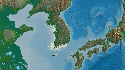 Fototapeta na wymiar Shape of South Korea. Outlined. Physical.