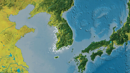 Shape of South Korea. Outlined. Topographic.