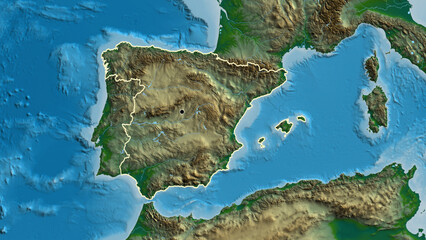 Shape of Spain. Outlined. Physical. - obrazy, fototapety, plakaty