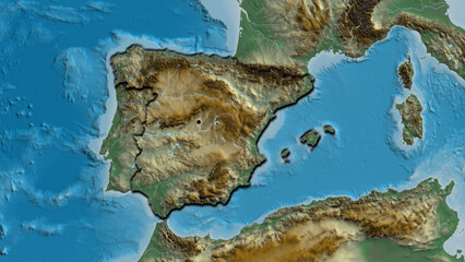 Shape of Spain. Bevelled. Relief.