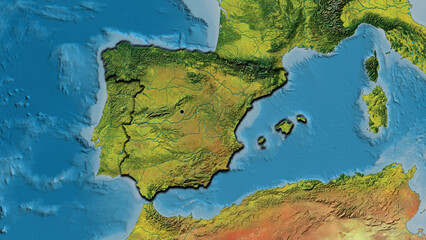 Shape of Spain. Bevelled. Topographic.