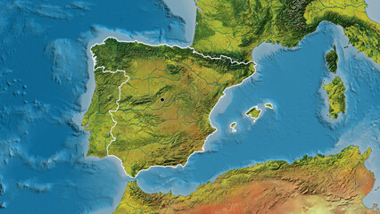 Shape of Spain. Outlined. Topographic. - obrazy, fototapety, plakaty