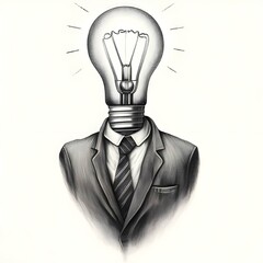 Sketch of a Man in a Suit with a Bright Idea Digital Pencil Drawing illustration isolated on a white backgorund Generative AI