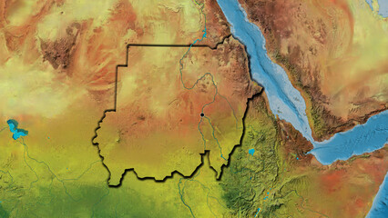 Shape of Sudan. Bevelled. Topographic.