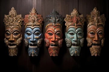 Tuinposter traditional balinese masks in a row © Natalia