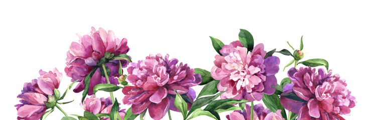 Composition of red watercolor peonies