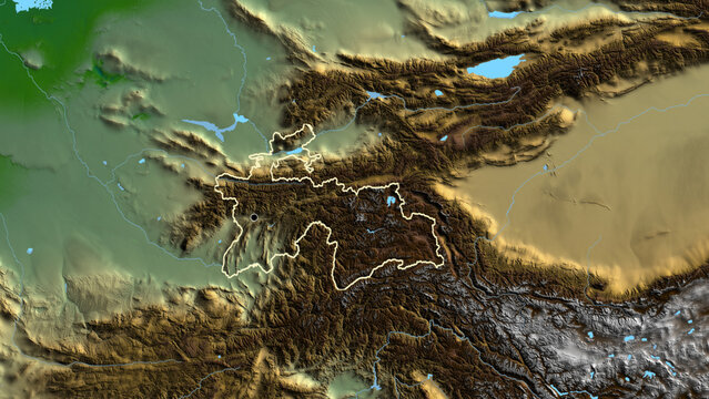 Shape of Tajikistan. Outlined. Physical.