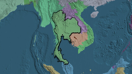 Shape of Thailand. Bevelled. Administrative.