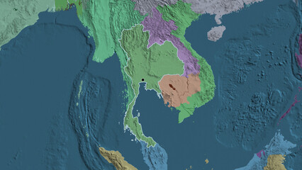Shape of Thailand. Outlined. Administrative.