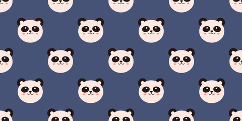 Vector seamless pattern with cute panda heads. Childish trendy print with panda bears. Kawaii background with funny animals. Chinese smiling panda seamless pattern.