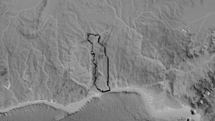 Shape of Togo. Bevelled. Grayscale. © zelwanka
