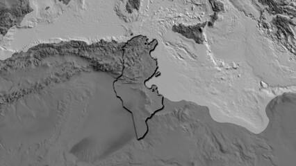 Shape of Tunisia. Bevelled. Bilevel. © zelwanka
