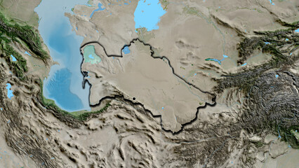 Shape of Turkmenistan. Bevelled. Satellite.