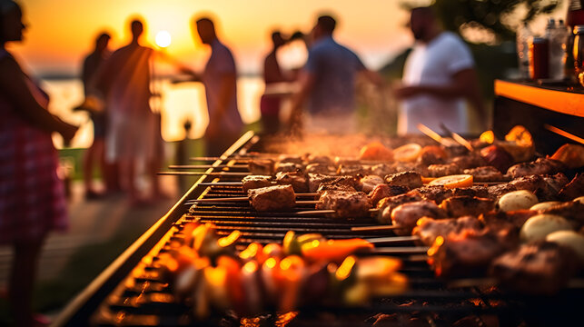 Picture a lively barbecue party at sunset