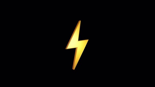 Rotating 3D Lighting Icon on Transparent Background, electric power  design element. Energy and thunder electricity symbol. Lightning bolt sign. Looped animation.