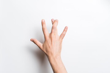 A close-up of a man's hand shows the West Side gesture on a white background.