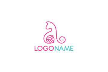 Obraz premium Logo Design of a cat shaped like a knitting ball - Cat Logo Design Template