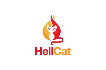 Logo Design of a cat shaped like a flame - Cat Logo Design Template