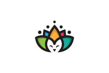 Logo Design of a cat shaped like a lotus flower - Cat Logo Design Template