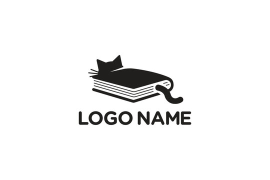 Logo Design of a cat shaped like a book - Cat Logo Design Template