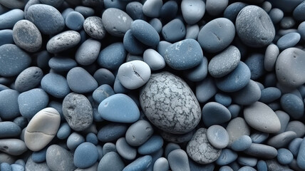 Fototapeta na wymiar Gray blue pebbles texture. Wet small stones background for design. Generative Ai