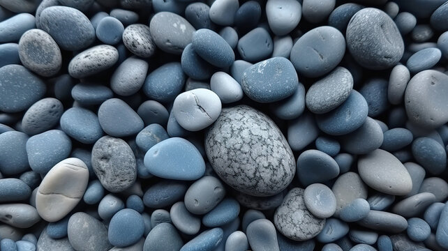 Gray blue pebbles texture. Wet small stones background for design. Generative Ai