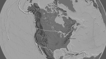 Shape of United States of America. Outlined. Bilevel.
