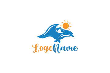 Creative logo design of a swimming dolphin shaped like a wave - Fish Logo Design Template