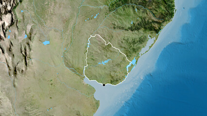 Shape of Uruguay. Outlined. Satellite.