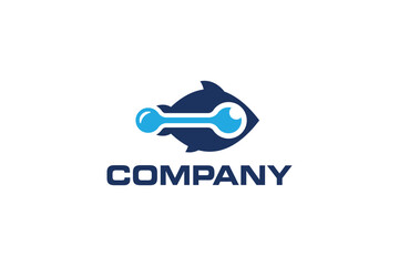 Creative logo design of a fish shaped like a robot- Fish Logo Design Template