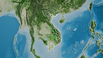 Shape of Vietnam with regional borders. Satellite. - obrazy, fototapety, plakaty