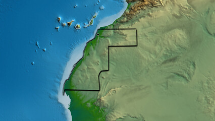 Fototapeta premium Shape of Western Sahara. Bevelled. Physical.