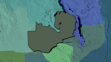 Shape of Zambia. Bevelled. Administrative.