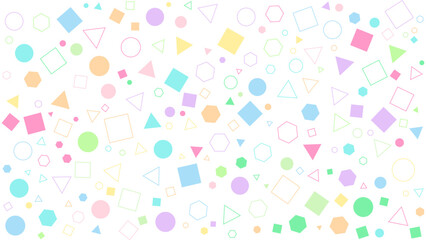 A background with colorful geometric shapes of various sizes.