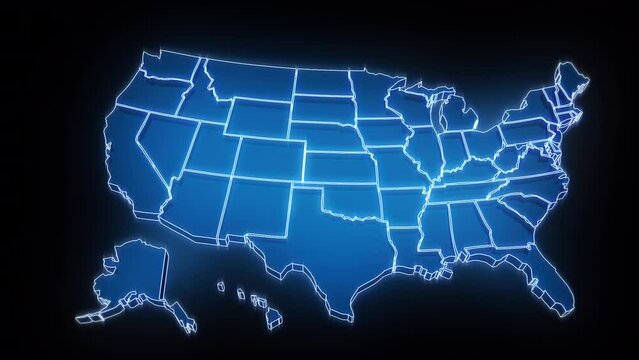3D digital USA map on a transparent background. 