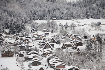 Beautiful Shirakawa-go Village Covered in Snow in Winter, Japan