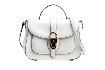 White leather shoulder bag isolated on transparency background.